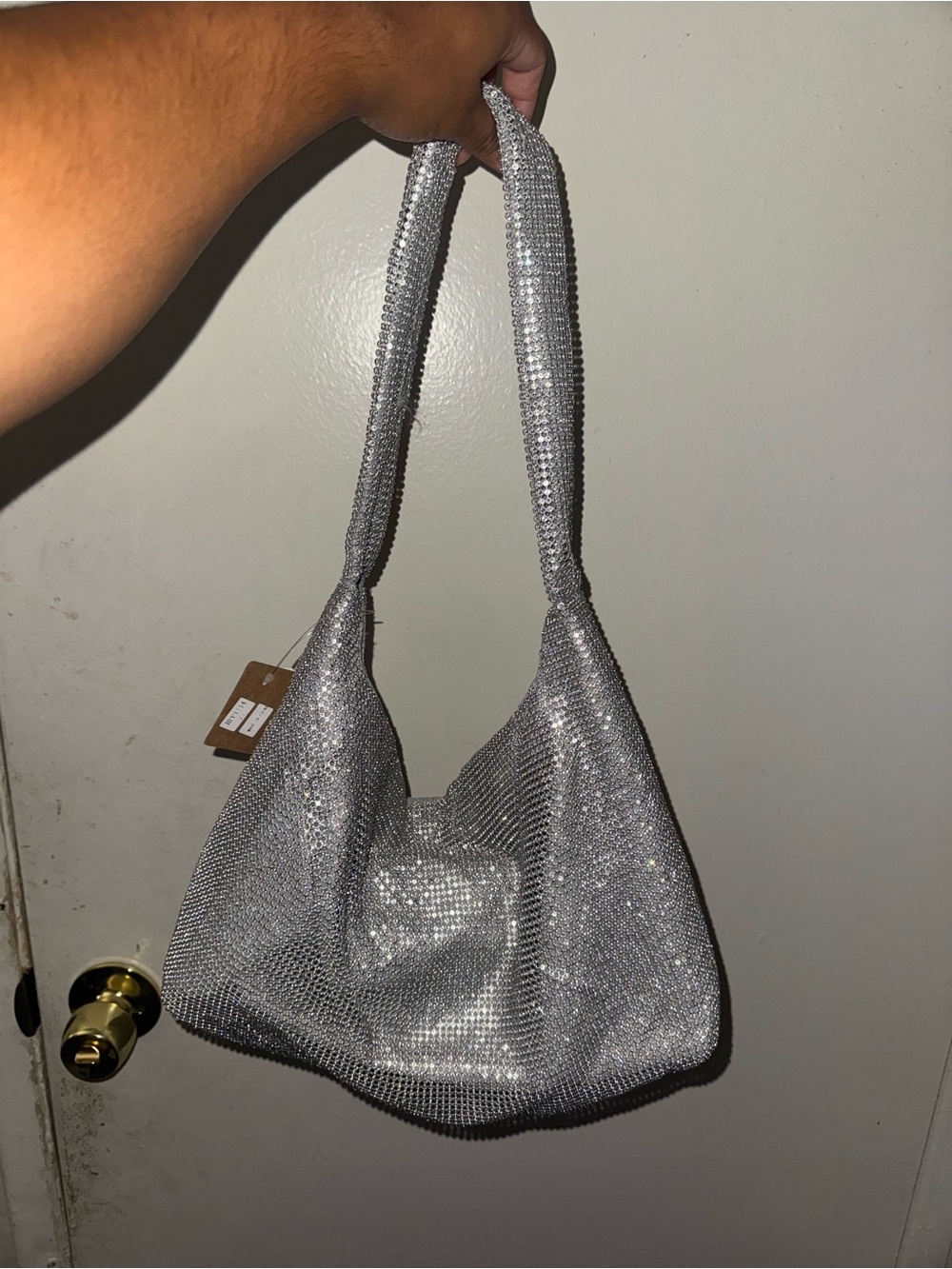 Silver rhinestone shoulder bag